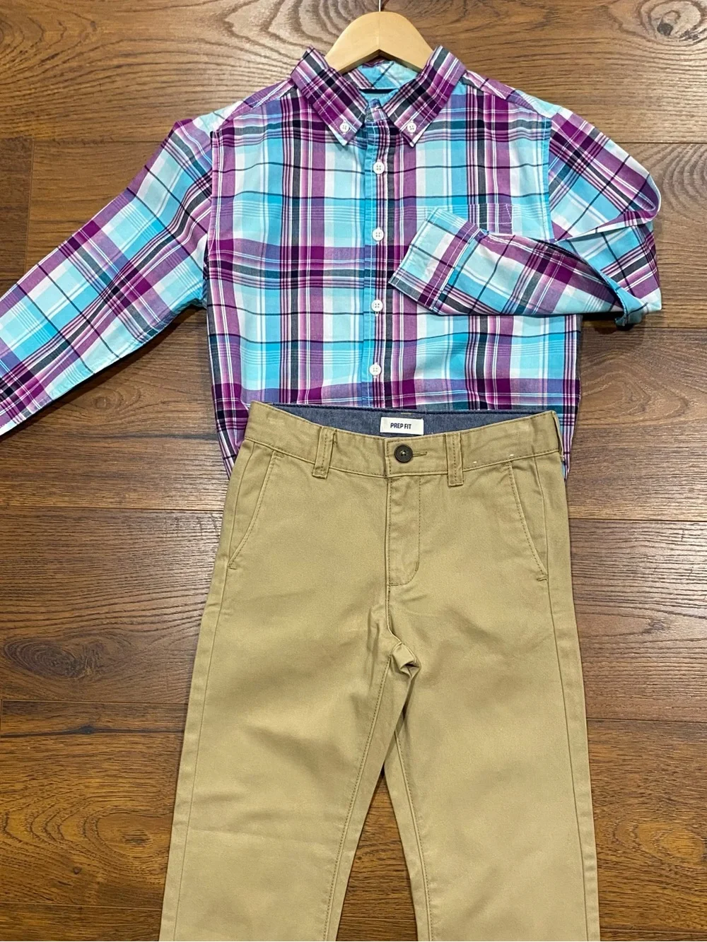 Gymboree Boys ‘Family Brunch’ Magenta and Turquoise Plaid Shirt Size M (7-8)